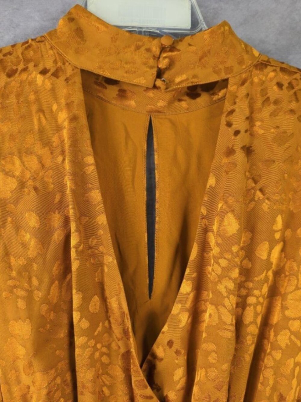 NWT Anthropologie Gold Jacquard Mini Dress Medium Long Sleeve Tie Waist - Picture 6 of 10